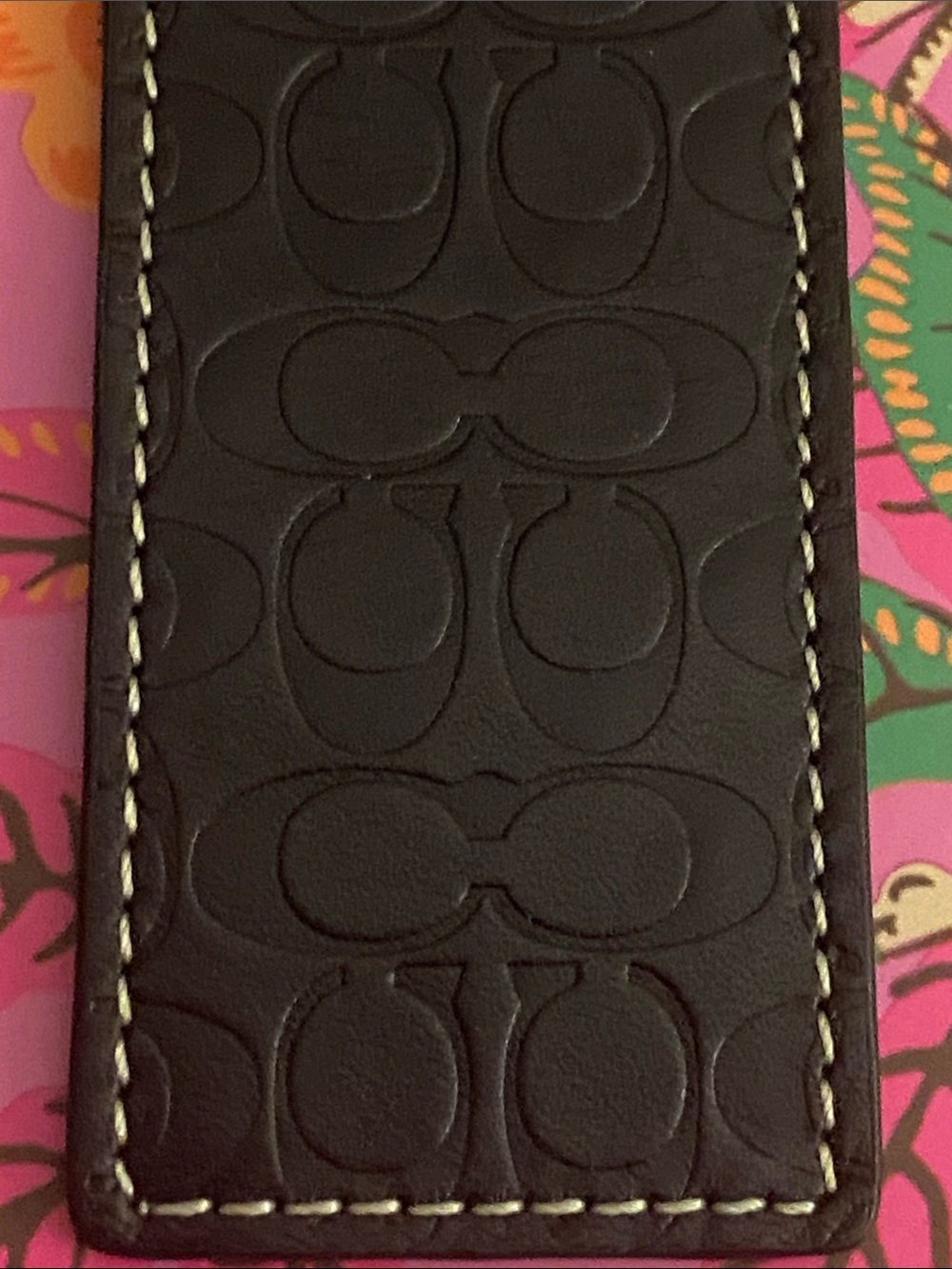 Coach Black Embossed Leather Bookmark with White Stitching - Picture 4 of 4